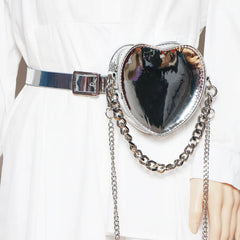 Silver Heart Shape Fanny Packs Chain Shoulder Messenger Lipstick Bag ZM1193
