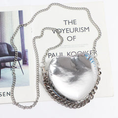 Silver Heart Shape Fanny Packs Chain Shoulder Messenger Lipstick Bag ZM1193