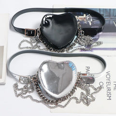 Silver Heart Shape Fanny Packs Chain Shoulder Messenger Lipstick Bag ZM1193