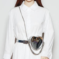 Silver Heart Shape Fanny Packs Chain Shoulder Messenger Lipstick Bag ZM1193
