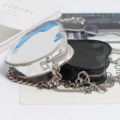 Silver Heart Shape Fanny Packs Chain Shoulder Messenger Lipstick Bag ZM1193