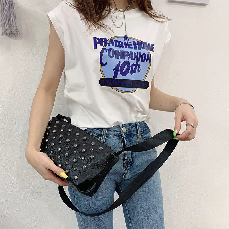 Skull Handbag Rivet Shoulder Bag Embossed Purse Crossbody ZM1205