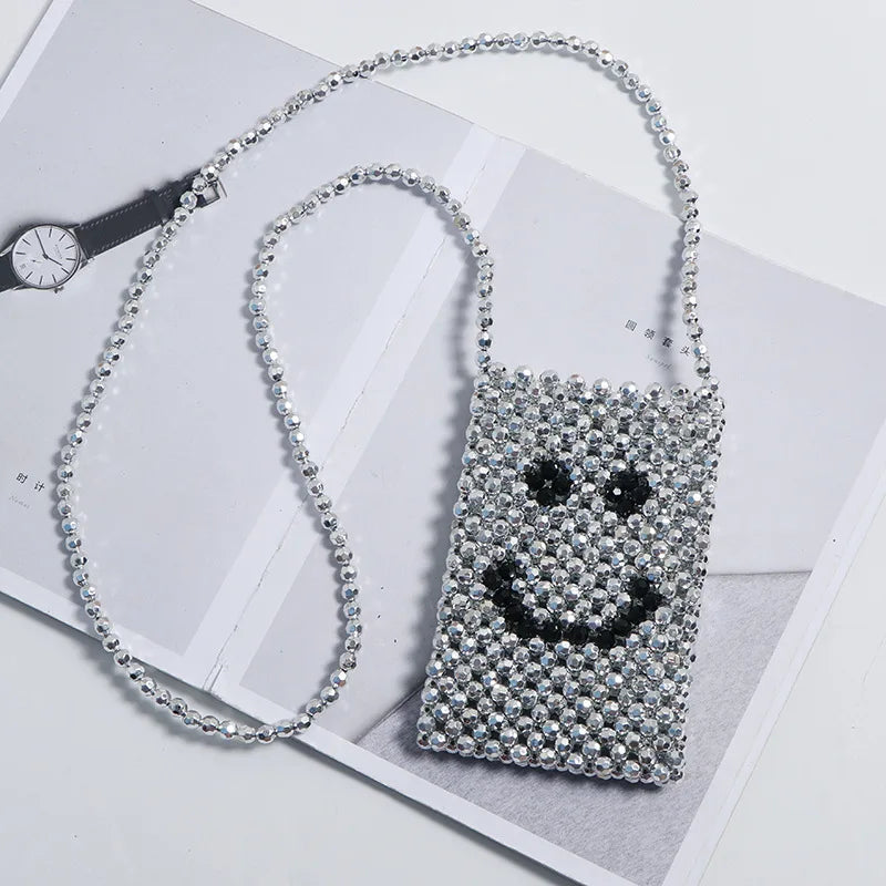 Summer Lipstick Bag Pearl Crossbody Coin Purse Woven Handbag