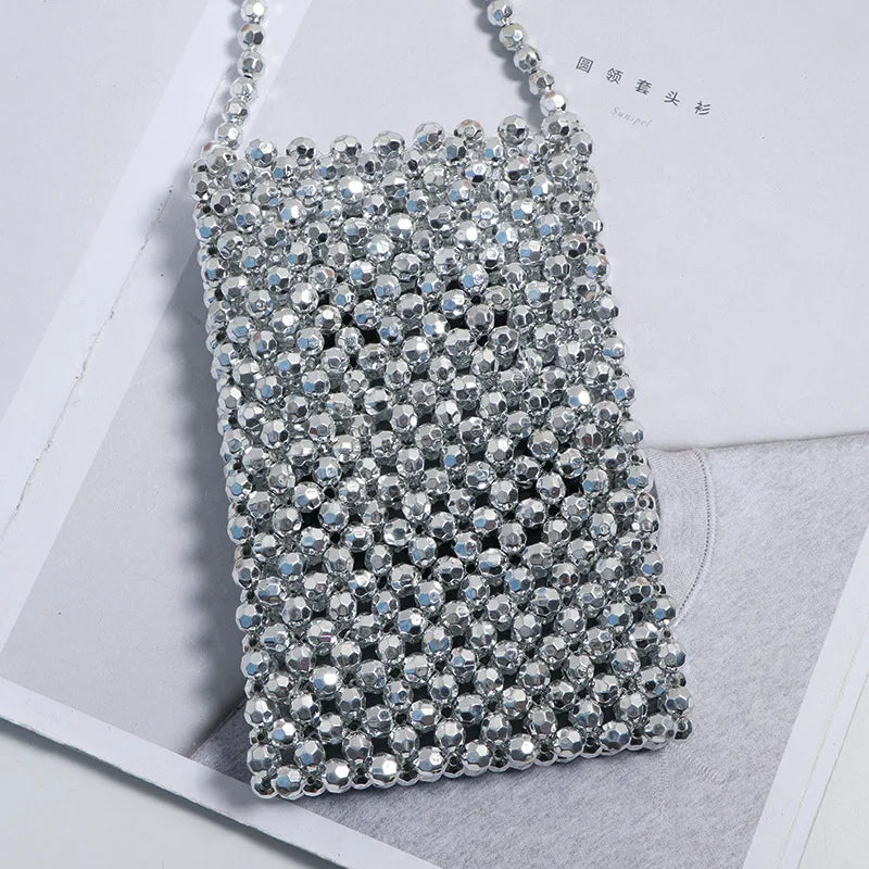 Summer Lipstick Bag Pearl Crossbody Coin Purse Woven Handbag