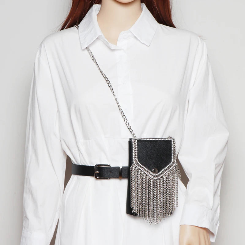 Rhinestone Fanny Pack Belt Bag Flash Diamond Chest Waistbag Sling Pack