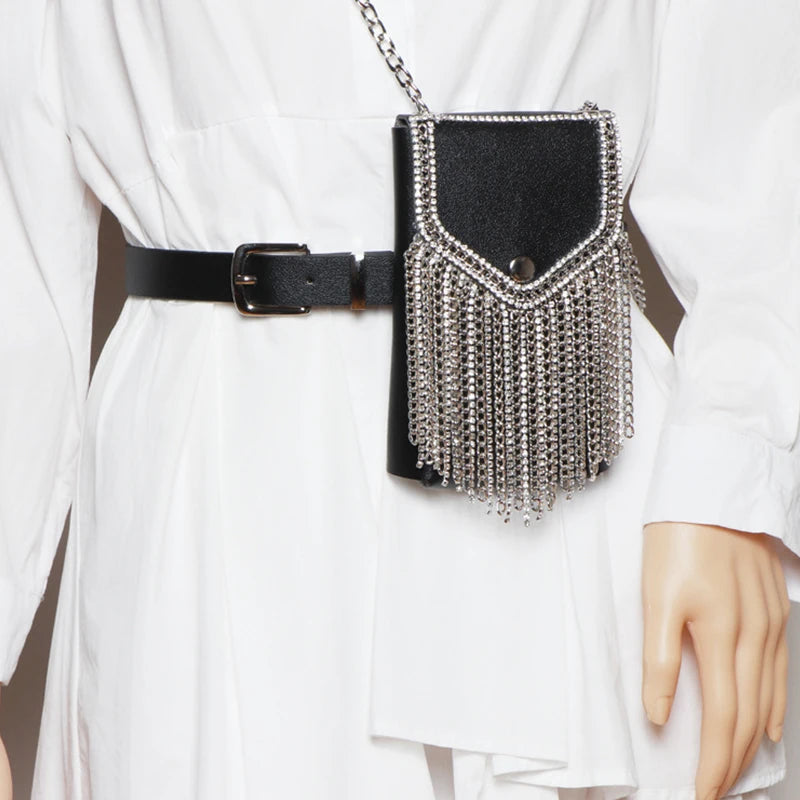 Rhinestone Fanny Pack Belt Bag Flash Diamond Chest Waistbag Sling Pack