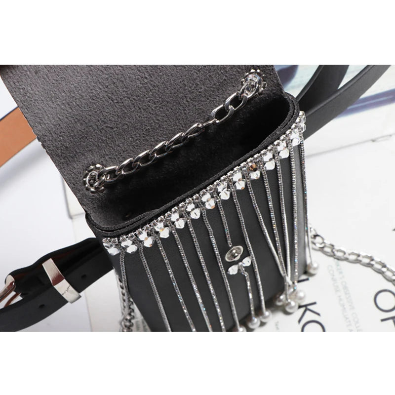 Rhinestone Fanny Pack Belt Bag Flash Diamond Chest Waistbag Sling Pack