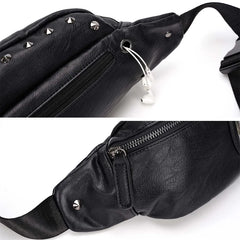 Men Rivet Waist Bag Chest Bag Unisex Fanny Pack Soft Leather Kidney Purse