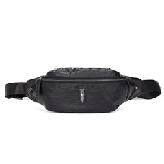 Men Rivet Waist Bag Chest Bag Unisex Fanny Pack Soft Leather Kidney Purse