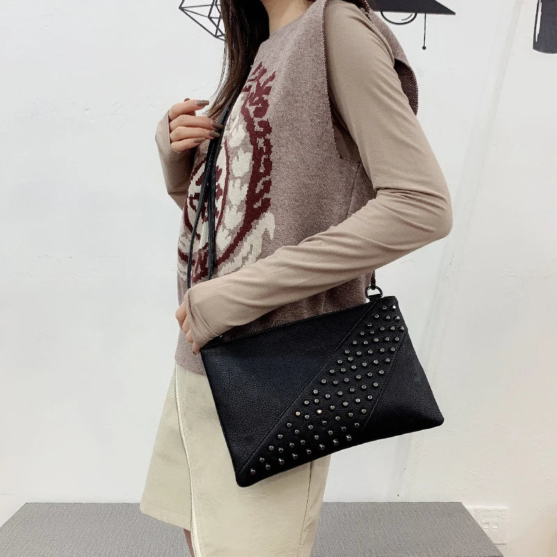 Fashionable Rivet Clutch Bag Envelope Shoulder Bag