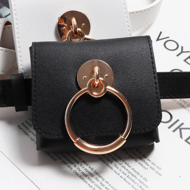 Women's Kidney Belt Bag Small Fanny Pack Metal Decoration Waist Bags ZM0779
