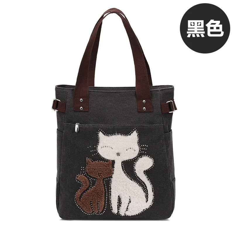 Women's Cat Tote Bag Canvas Shoulder Bag