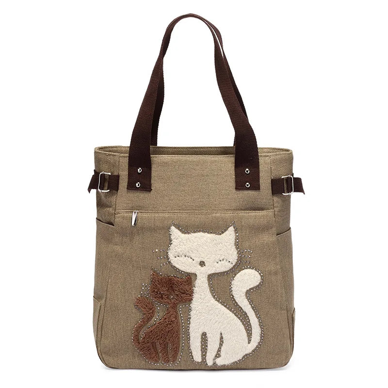 Women's Cat Tote Bag Canvas Shoulder Bag