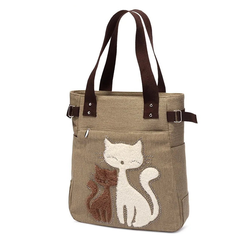 Women's Cat Tote Bag Canvas Shoulder Bag