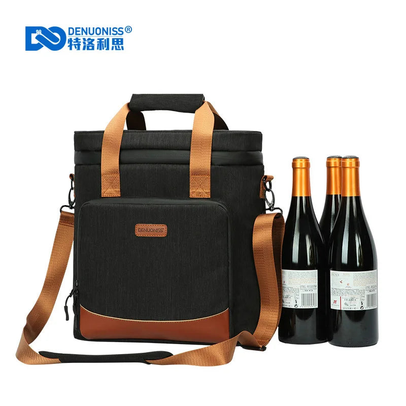 Vintage Leather Wine Cooling Bag Leakproof Picnic Cooler