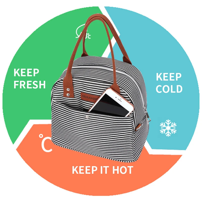 Women Insulated Lunch Box For Shoulder Kids Thermal Food Fresh Breakfast Bag Sto