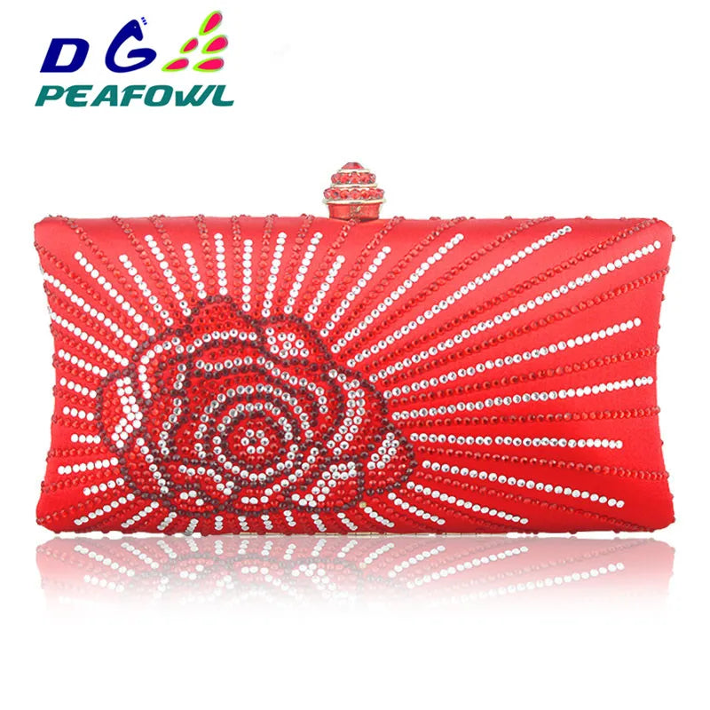 DGPeafowl Flap Crystal Floral Women Evening Clutch Bag 3 Colors