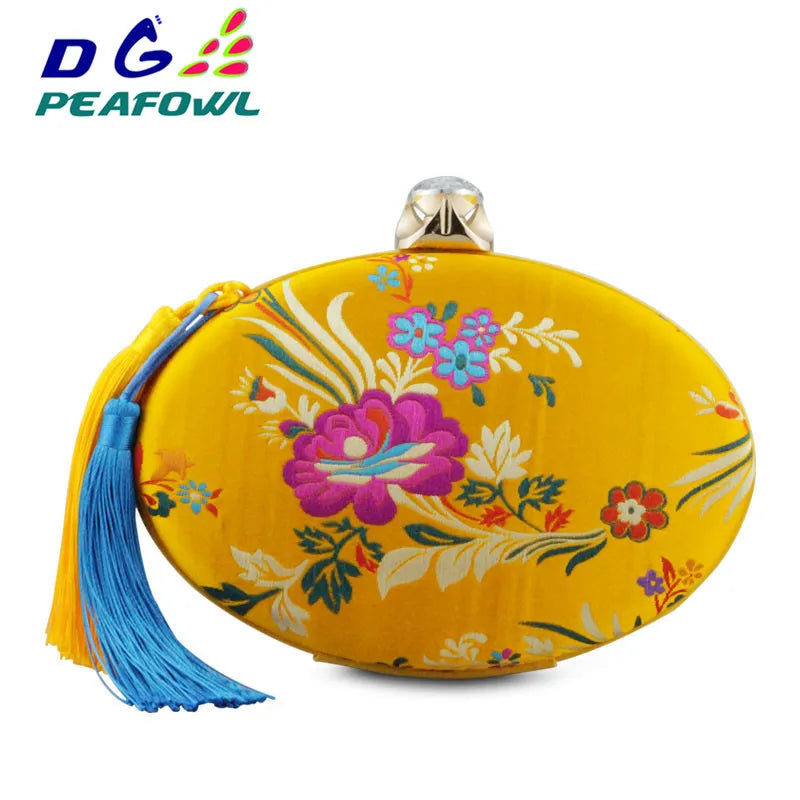 DGPeafowl Women Bag Tassel Metal Cheongsam Clutch Chain Shoulder Evening Bags
