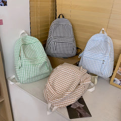 Plaid School Backpack for Women Teen Girls Travel Shoulder Bag Rucksack