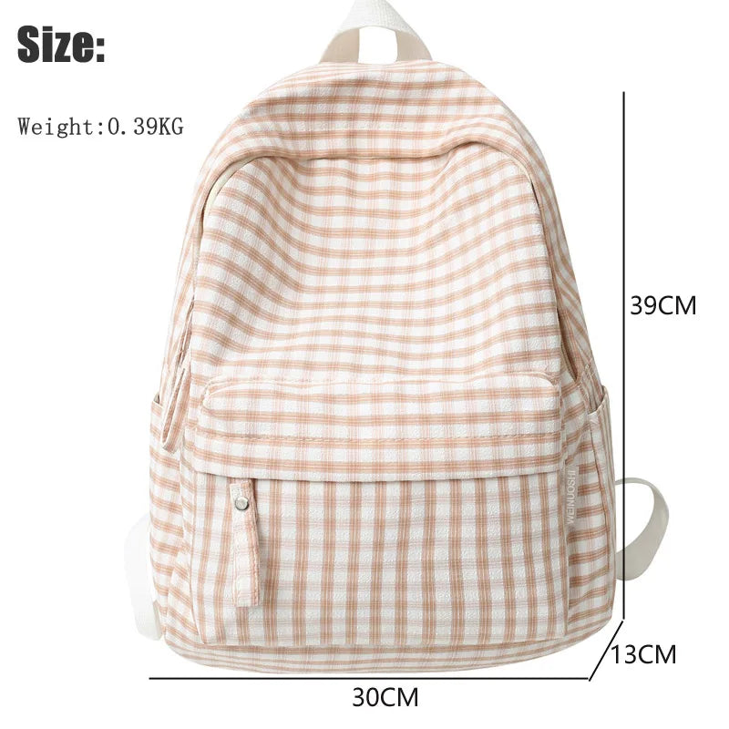 Plaid School Backpack for Women Teen Girls Travel Shoulder Bag Rucksack