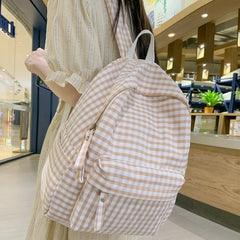 Plaid School Backpack for Women Teen Girls Travel Shoulder Bag Rucksack