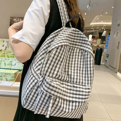 Plaid School Backpack for Women Teen Girls Travel Shoulder Bag Rucksack
