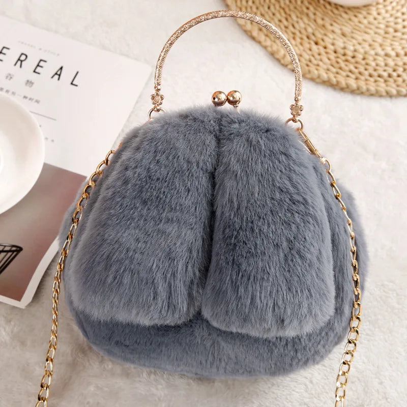 DIGERUI Women Plush Mini Shoulder Bag Soft Rabbit Ears Crossbody Bag