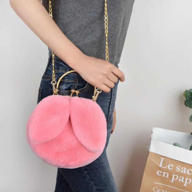 DIGERUI Women Plush Mini Shoulder Bag Soft Rabbit Ears Crossbody Bag