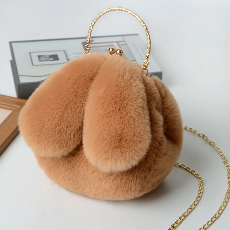 DIGERUI Women Plush Mini Shoulder Bag Soft Rabbit Ears Crossbody Bag
