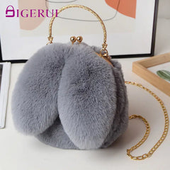 DIGERUI Women Plush Mini Shoulder Bag Soft Rabbit Ears Crossbody Bag