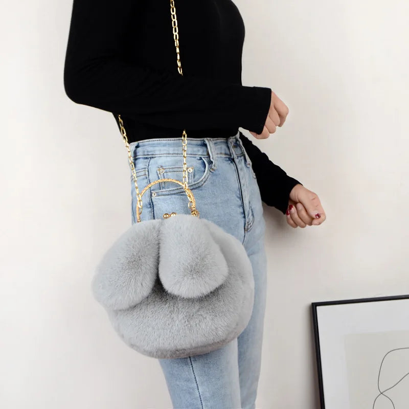 DIGERUI Women Plush Mini Shoulder Bag Soft Rabbit Ears Crossbody Bag