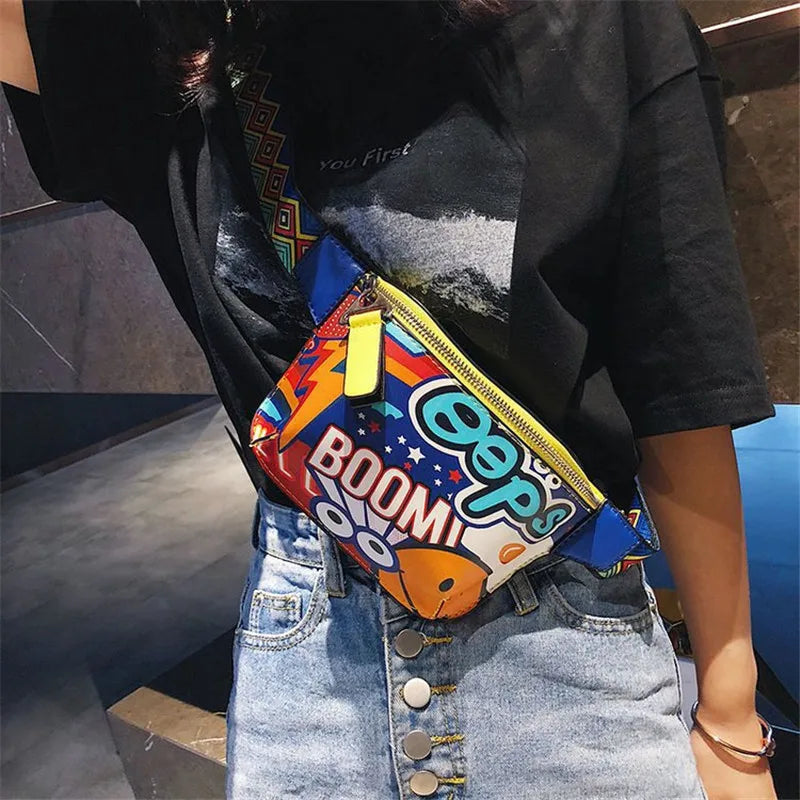 Colorful Women Waist Bag Fanny Pack Belt Bags Graffiti Chest Handbag