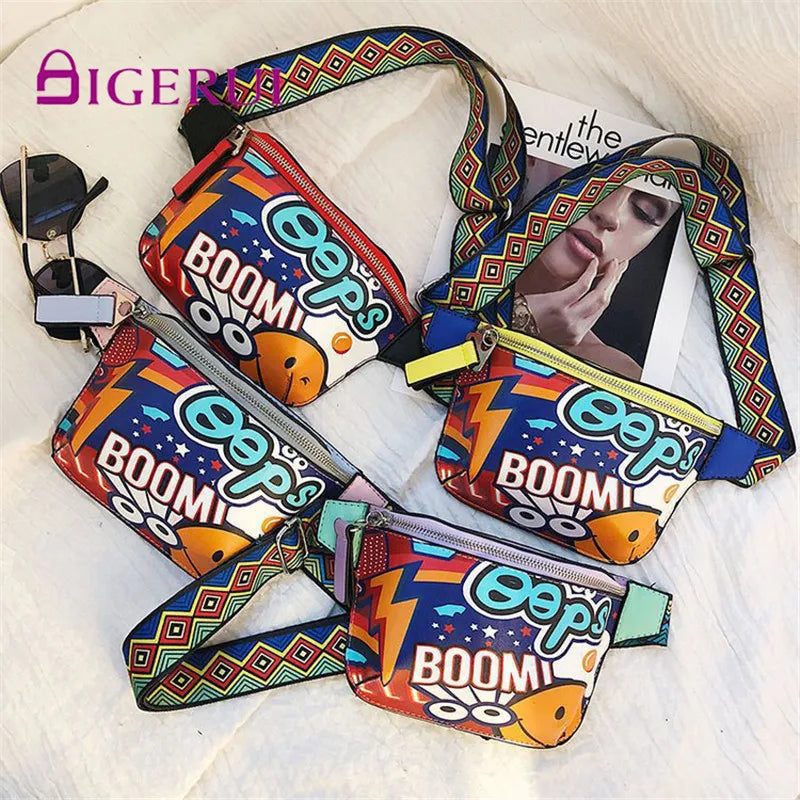 Colorful Women Waist Bag Fanny Pack Belt Bags Graffiti Chest Handbag