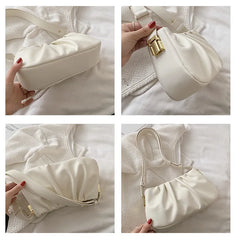 DIGERUI Retro PU Leather Small Shoulder Bag Winter Handbag Folds Crossbody Bag