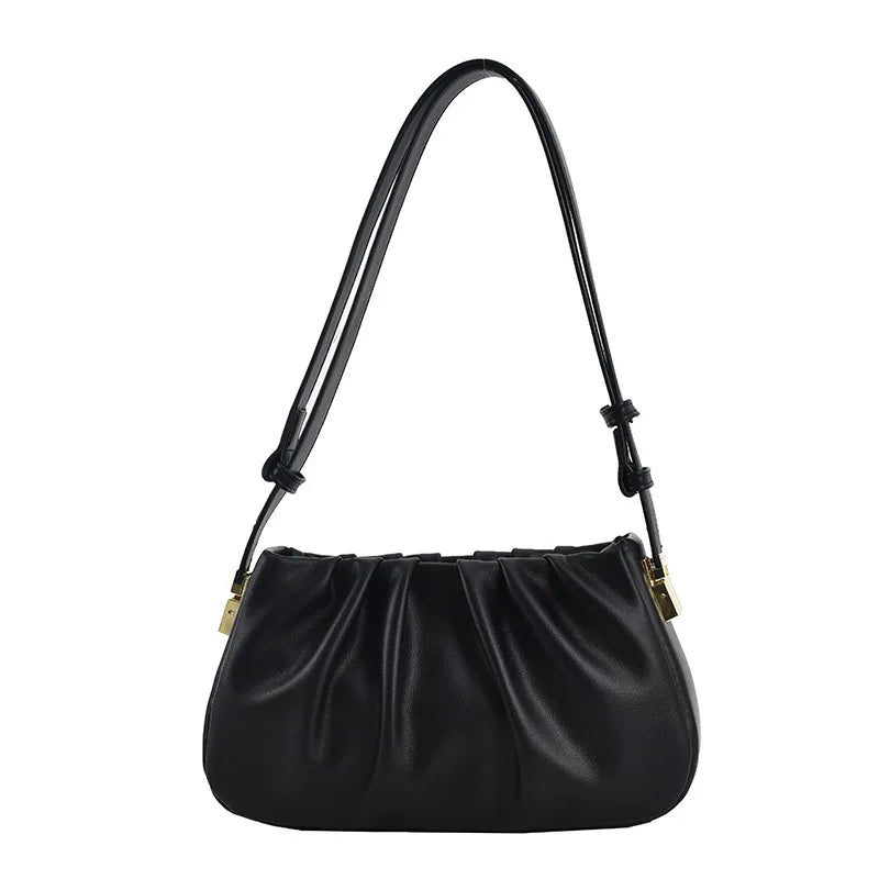 DIGERUI Retro PU Leather Small Shoulder Bag Winter Handbag Folds Crossbody Bag