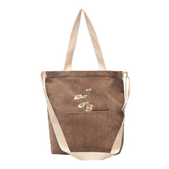 Women Corduroy Shoulder Bag Ladies Bag Foldable Shopping Bags Embroidery