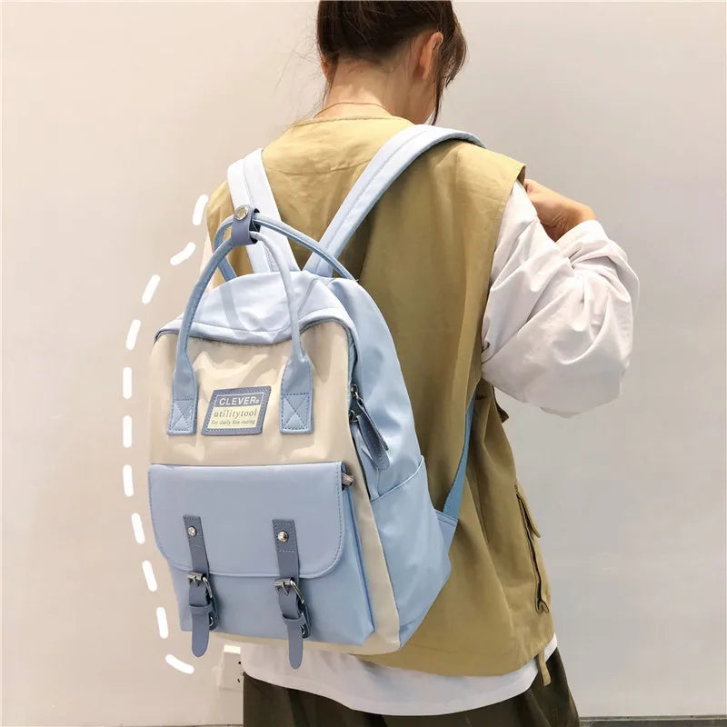 DIGERUI Women Nylon Backpack Waterproof School Bags for Girls Patchwork