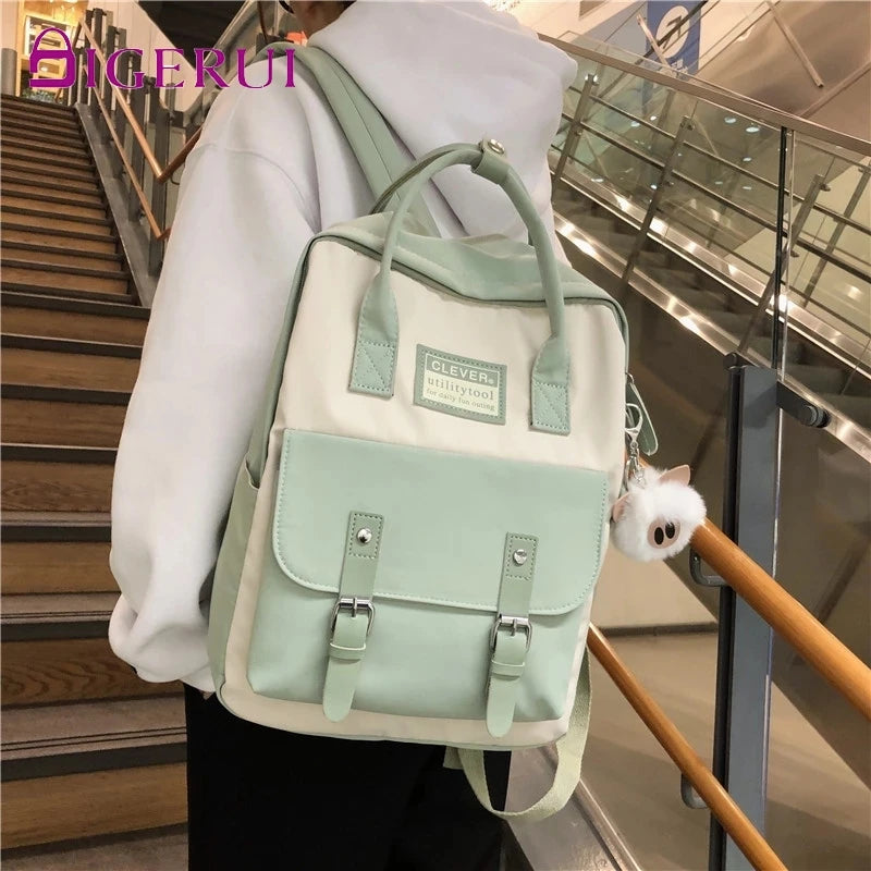 DIGERUI Women Nylon Backpack Waterproof School Bags for Girls Patchwork