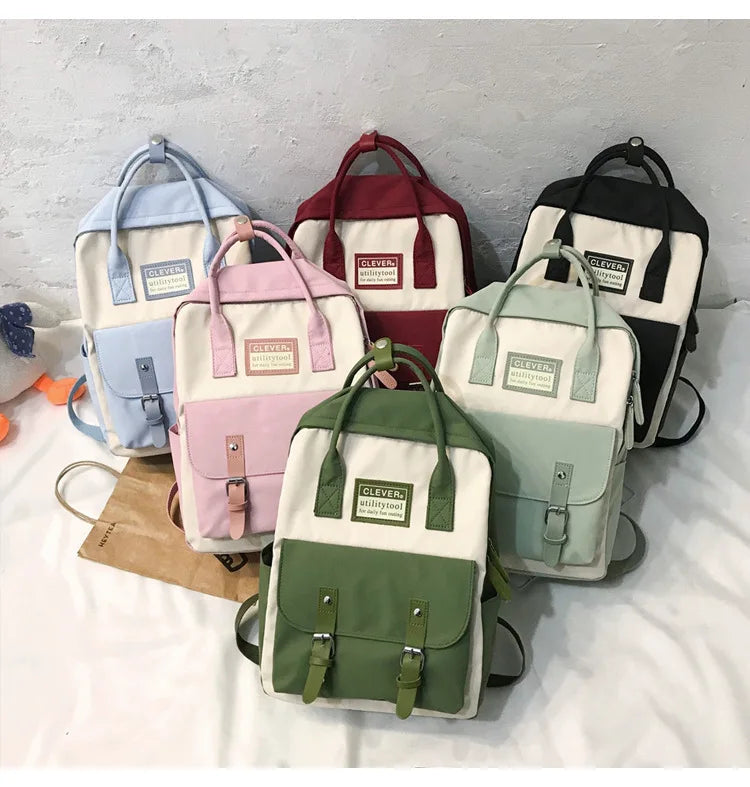 DIGERUI Women Nylon Backpack Waterproof School Bags for Girls Patchwork