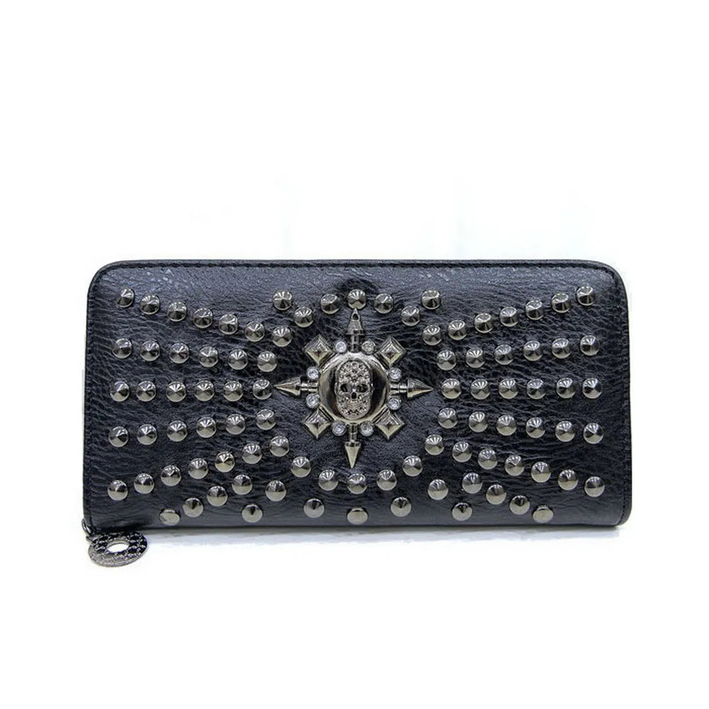 Rock Purse PU Leather Women Wallet Rivet Handbags Punk Female Long Purse