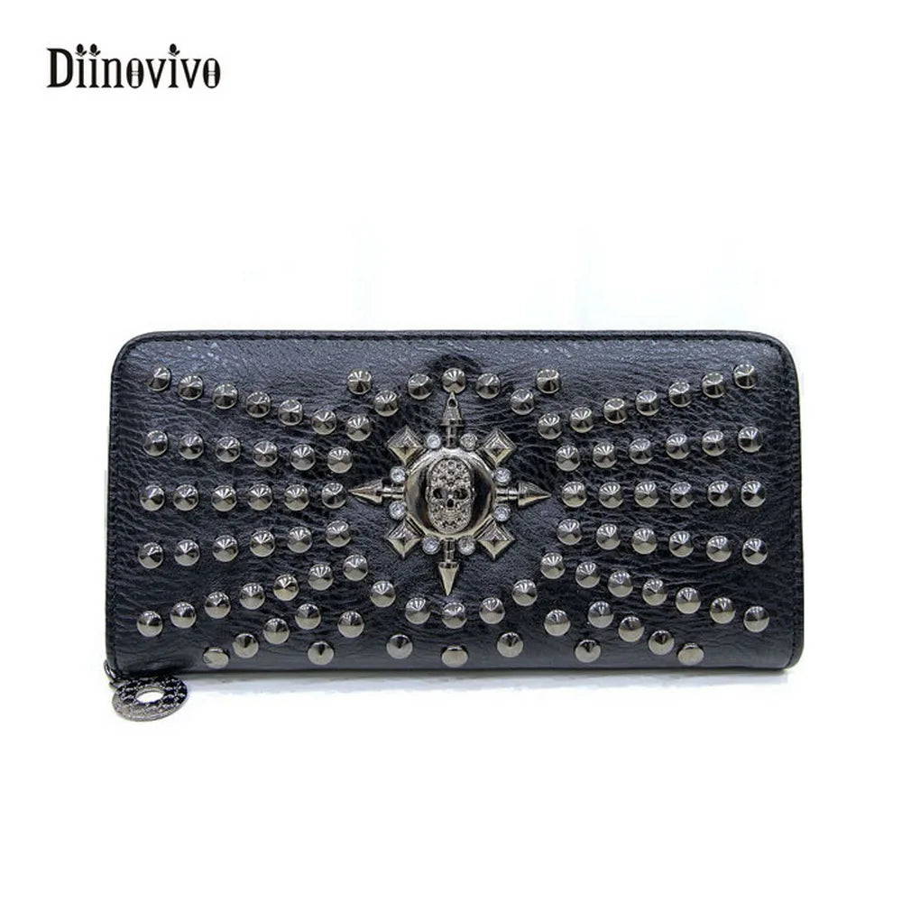 Rock Purse PU Leather Women Wallet Rivet Handbags Punk Female Long Purse