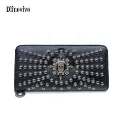 Rock Purse PU Leather Women Wallet Rivet Handbags Punk Female Long Purse