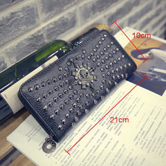 Rock Purse PU Leather Women Wallet Rivet Handbags Punk Female Long Purse