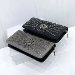 Rock Purse PU Leather Women Wallet Rivet Handbags Punk Female Long Purse