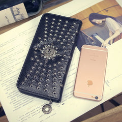 Rock Purse PU Leather Women Wallet Rivet Handbags Punk Female Long Purse