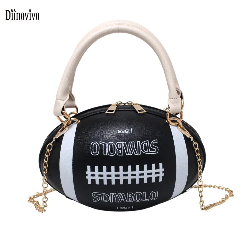 Hip-Hop Chain Crossbody Bag Funny Rugby Barrel-Shape Ladies Shoulder Bags