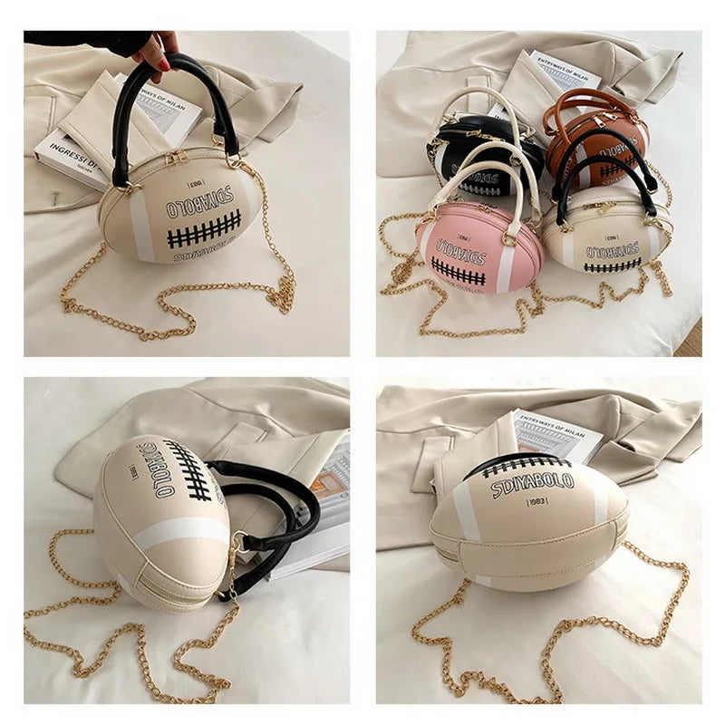 Hip-Hop Chain Crossbody Bag Funny Rugby Barrel-Shape Ladies Shoulder Bags