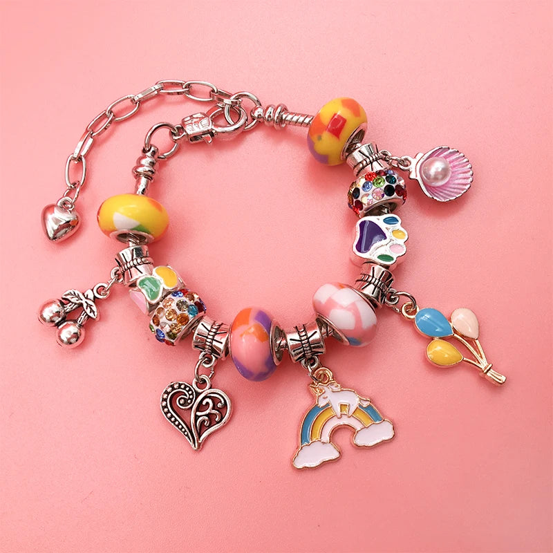 DIY Beaded Bracelet Set Colorful Crystal Spacer Beads Pendant Kids