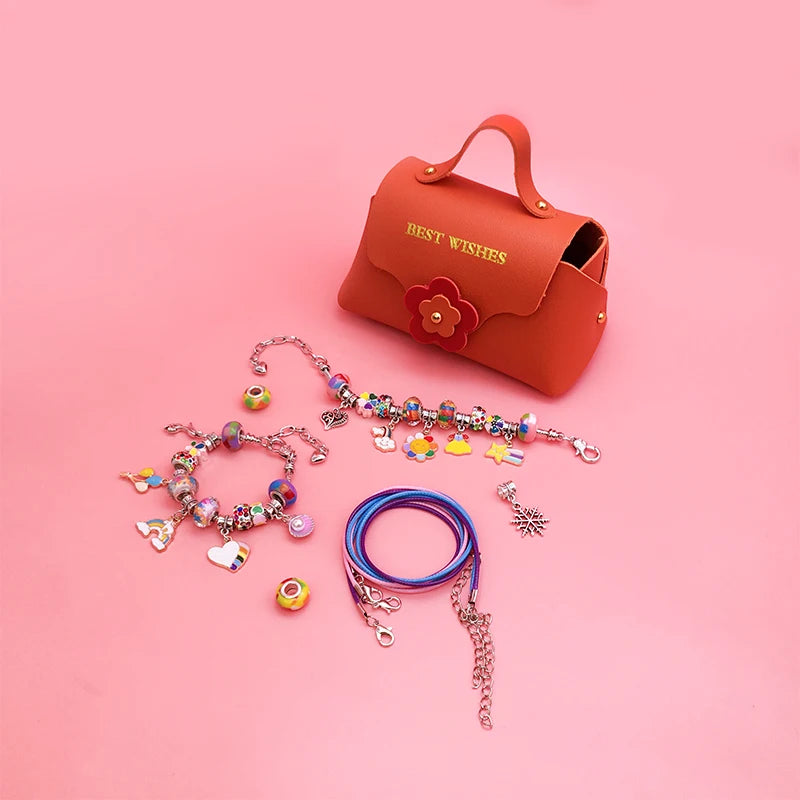 DIY Beaded Bracelet Set Colorful Crystal Spacer Beads Pendant Kids