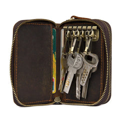 Vintage Leather Key Wallet Women Keychain Copper Zipper Key Bag